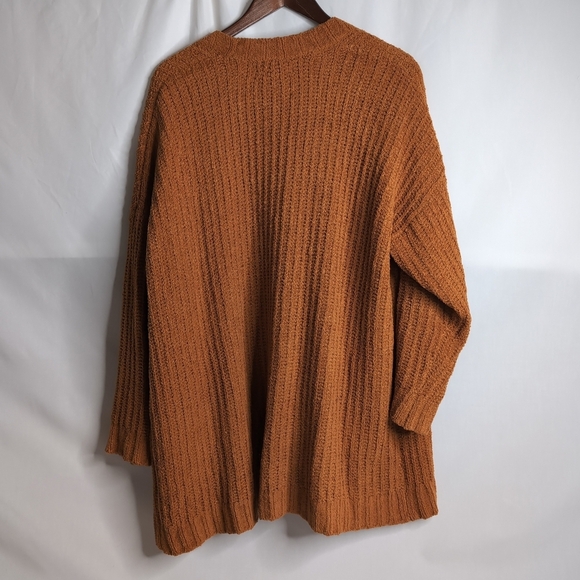 American Eagle Orange Open Front Chunky Long Chenille Cardigan, Size M - Picture 2 of 6